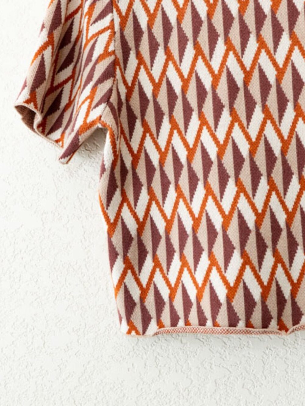 Miss Love Retro Geometric Crop Polo Top Brown Mod Sweater Knit Large - Picture 11 of 12